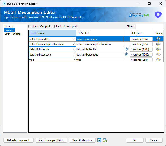 Outreach Destination Component - Columns